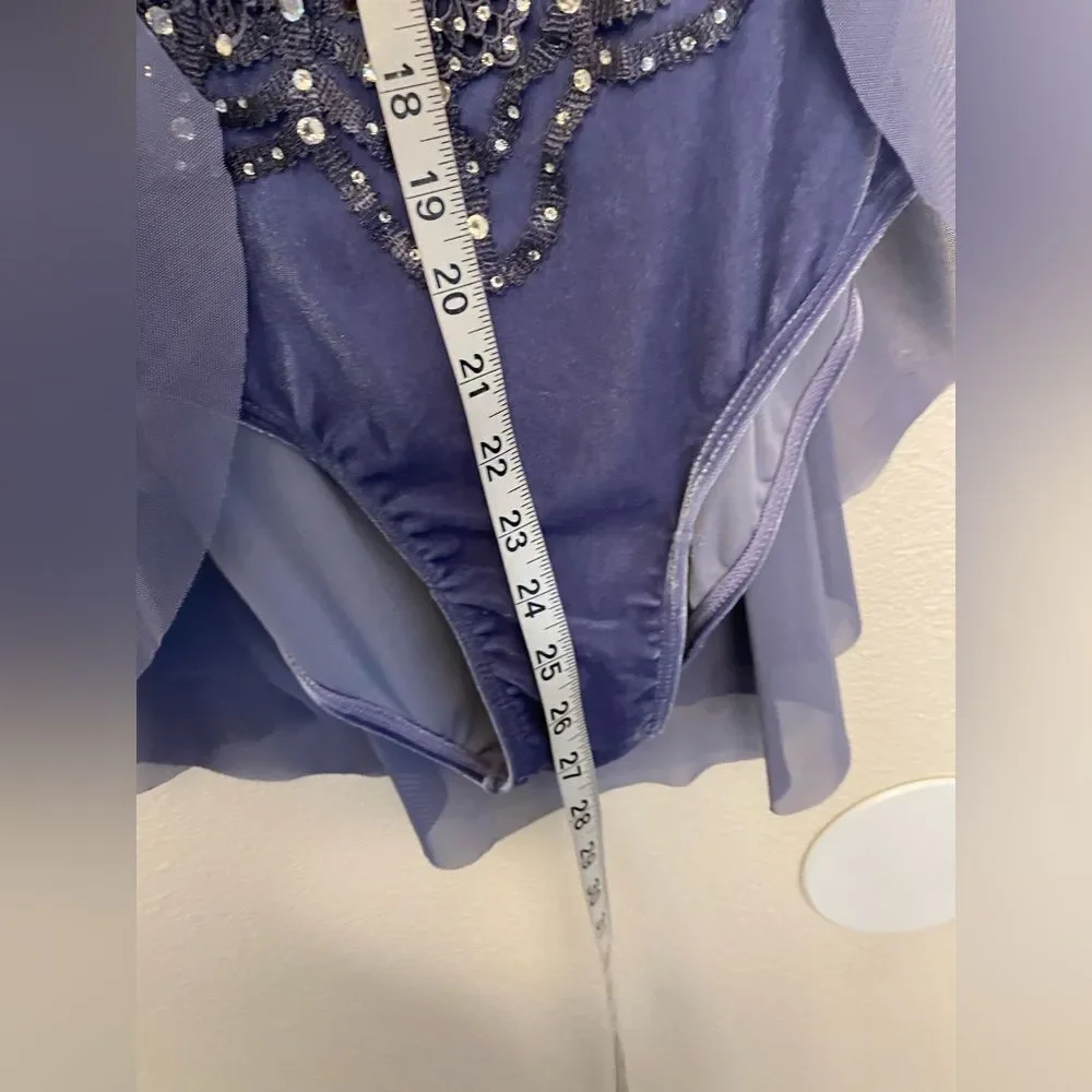 WEISSMAN solo Dance Costume Ruffle blue Velvet lyrical dress V12278 MA adult